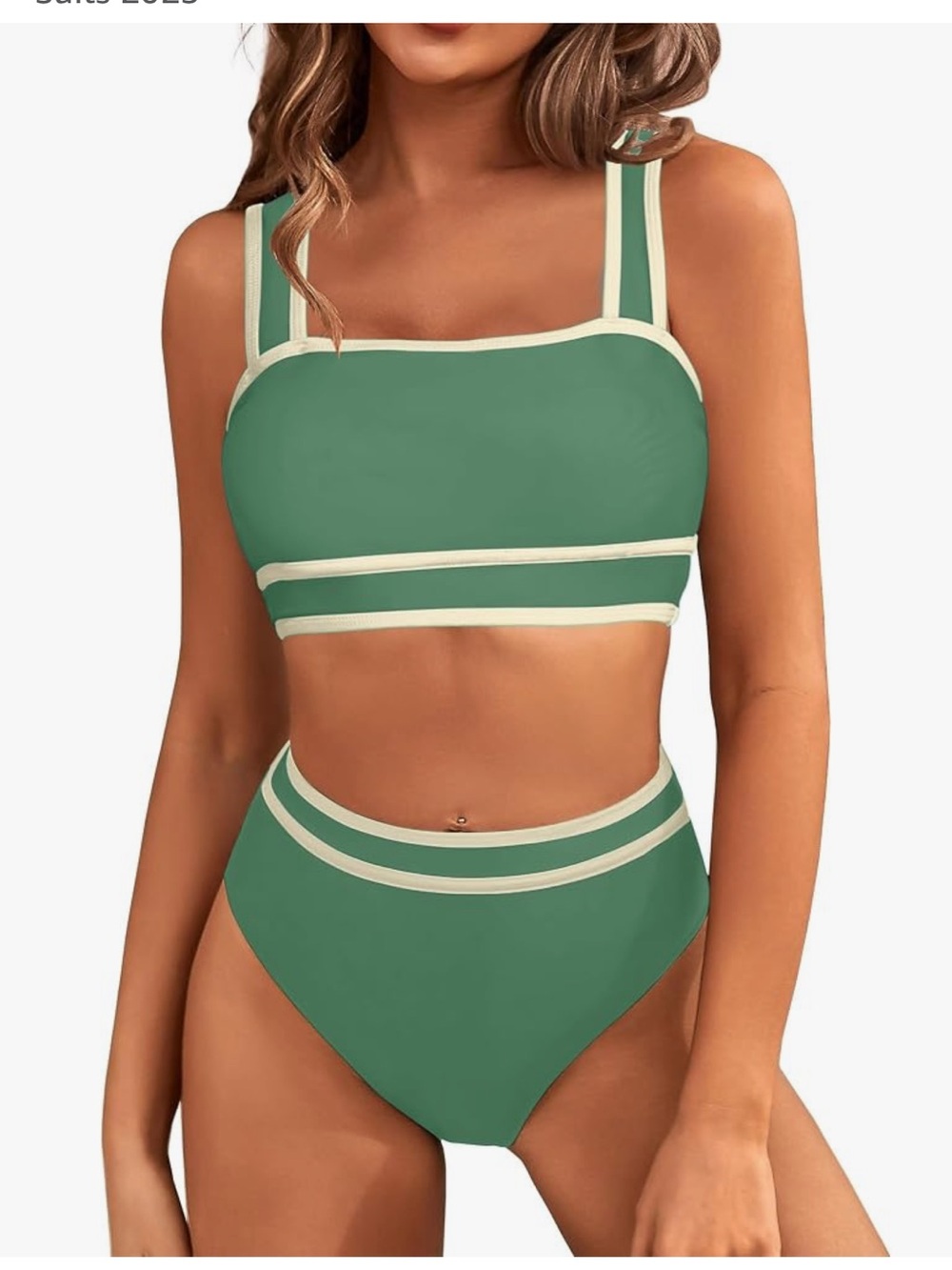 Green Bikini w/ Cream Trim